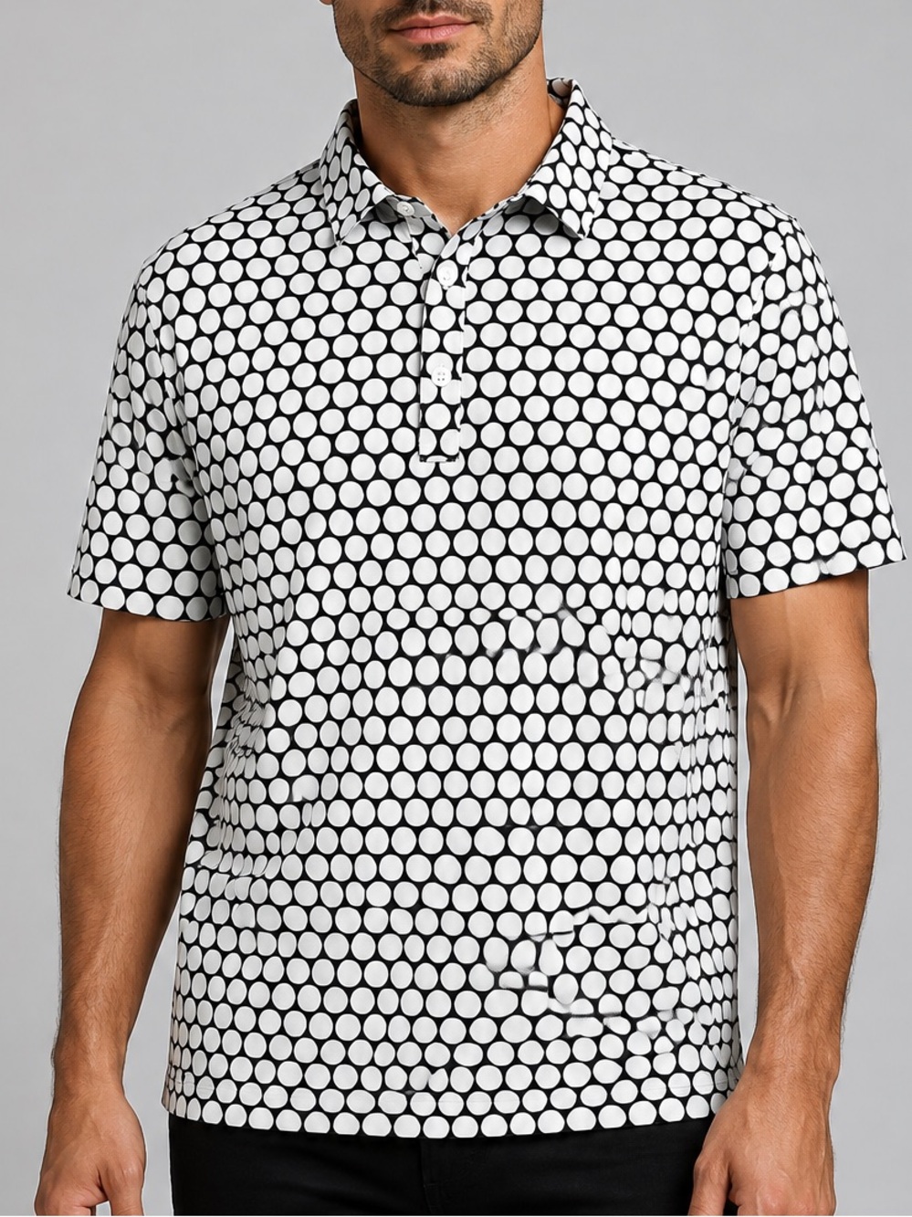 DEOLAX Men’s Black & White Polka Dot Performance Golf Polo Size Medium (1434)
